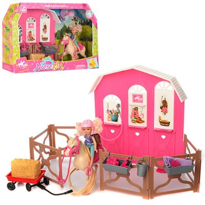 K899-55 - Лялька дівчинка на коні, стайня, аксесуари для догляду за конем, лялька з конем