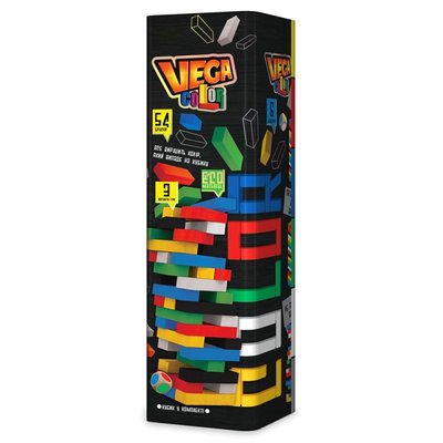 Настольная Игра VEGA разноцветная - Башня, Дженга из деревянных деталей 54 элемента, Украина GVC-01U