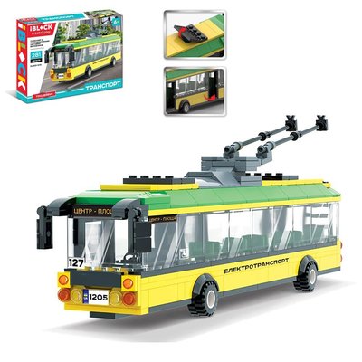 IBLOCK 921-379 - Конструктор троллейбус, с открывающимися дверьми, желтого цвета