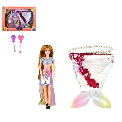 Подарунковий набір для дівчинки 2 в 1 - Лялька Emily шарнірна і сумочка хвіст русалки паєтки QJ091C