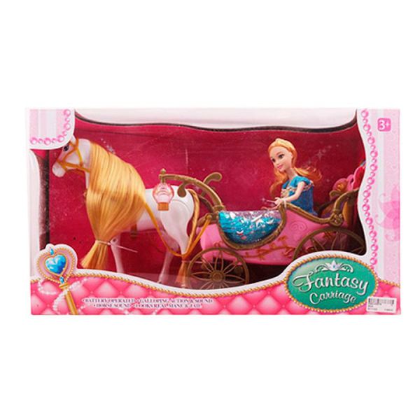 Подарунковий набір Лялька з каретою і конем рожева ходить, 252A 660753430 фото товару