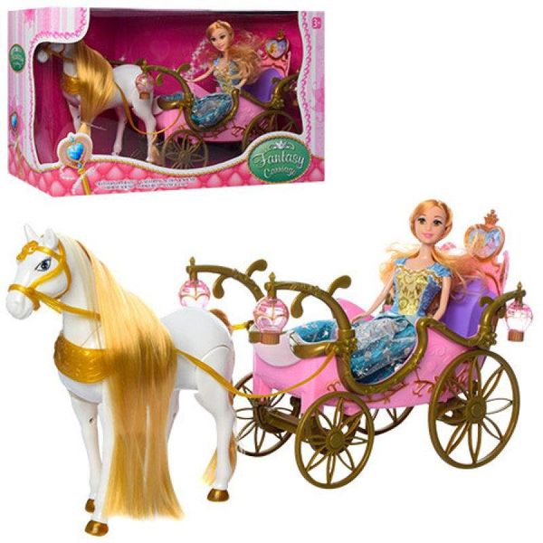 Подарочный набор Кукла с каретой и лошадью розовая ходит, 252A 252A