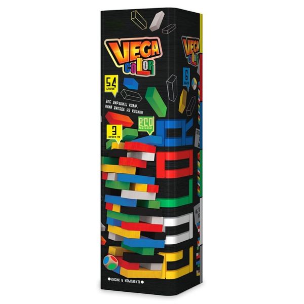 Настільна гра VEGA різнокольорова - Вежа, Дженга з дерев'яних деталей 54 елементи, Україна GVC-01U
