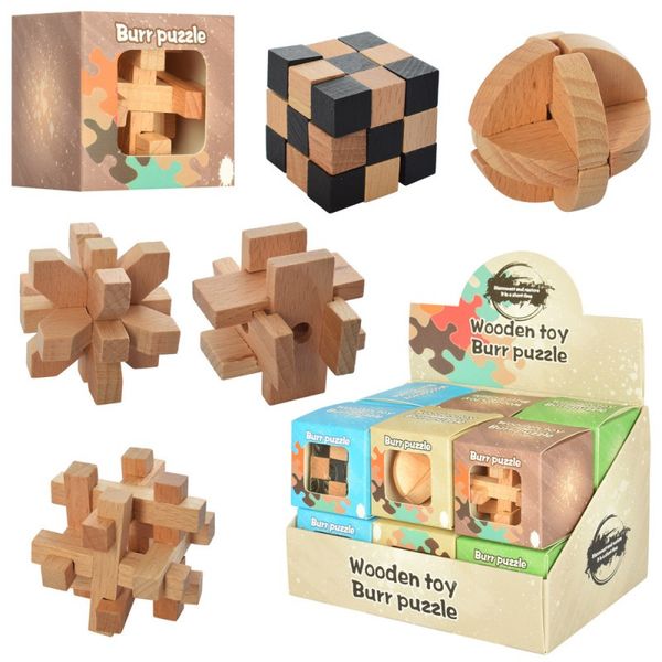 2056 - Набір дерев'яних головоломок 12 штук розмір 5,5 см, кубики головоломки, 2056
