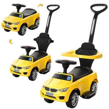 Bambi M 3503B-6 - Каталка толокар Машина желтая вар1 с ручкой 2 в 1, подставка для ног, музыка, свет, Bambi M 3503B-6
