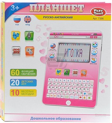 7396 - Детский планшет для девочки обучающий - дошкольное образование, 60 функций, русско - английский, розовый 7396