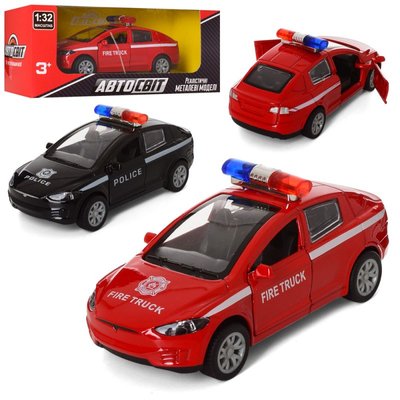 2102 - Машина модель поліція або пожежна 12 см, метал - пластик, інерційна, відкриваються двері, 2102