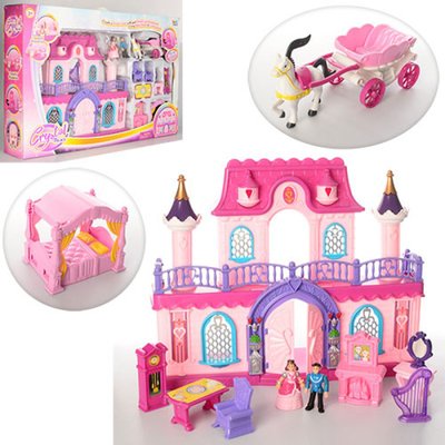 Замок для ляльок принцес з героями, меблі, карета, кінь, фігурки 16338C