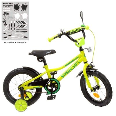 Y14225 - Дитячий двоколісний велосипед салатового кольору, для хлопчика — 14 дюймів, серія Prime