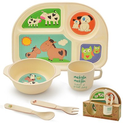 MH-2773-9 - Набор посуды из бамбукового волокна, бамбуковая посуда для детей Животные, Bamboo Fibre kids set, 2773