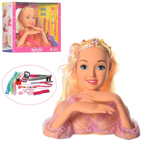 Defa 8415 - Лялька голова для зачісок і макіяжу, 23 см, гребінець, косметика, лялька-манекен для зачісок