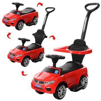 Bambi M 3503B-3 - Каталка толокар Машина красная вариант 2 с ручкой 2 в 1, подставка для ног, музыка, свет, Bambi M 3503B-3