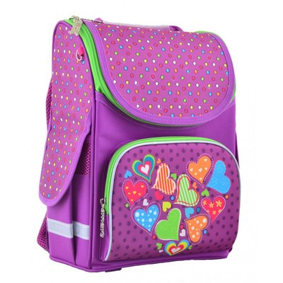 1 Вересня 554447 - Ранець (рюкзак) — каркасний шкільний для дівчинки фіолетовий — Сердечка, PG-11 Hearts pink, 554447