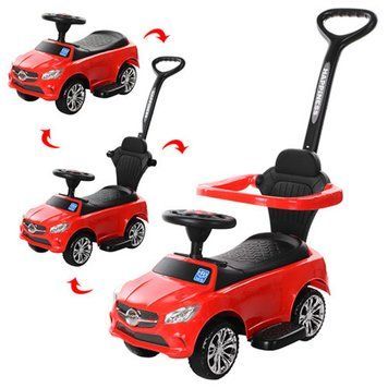 Bambi M 3503C-3 - Каталка толокар Машина красная вариант 3&nbsp;с ручкой 2 в 1, подставка для ног, музыка, свет, Bambi M 3503C-3