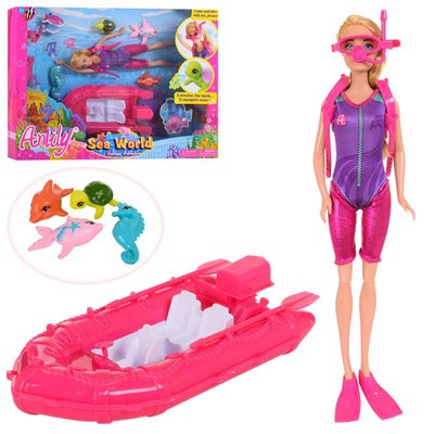 99041 - Лялька водолаз з аквалангом, човен, акваланг, морські тварини, аксесуари
