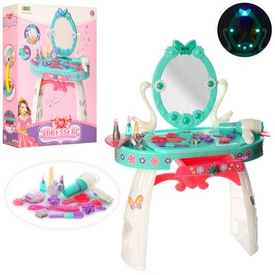 Детское Трюмо в стильном дизайне с подсветкой и лебедями, туалетный столик для девочки 8238