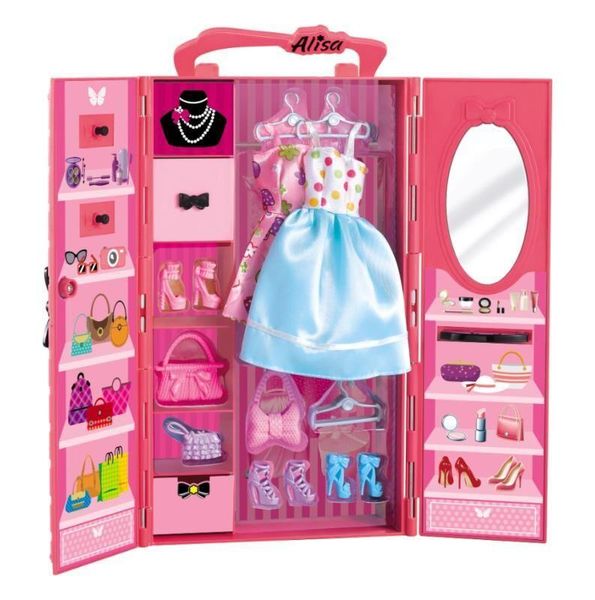 Меблі для ляльки барбі Гардероб — шафа, плаття, туфлі, сумочки YS1905-11