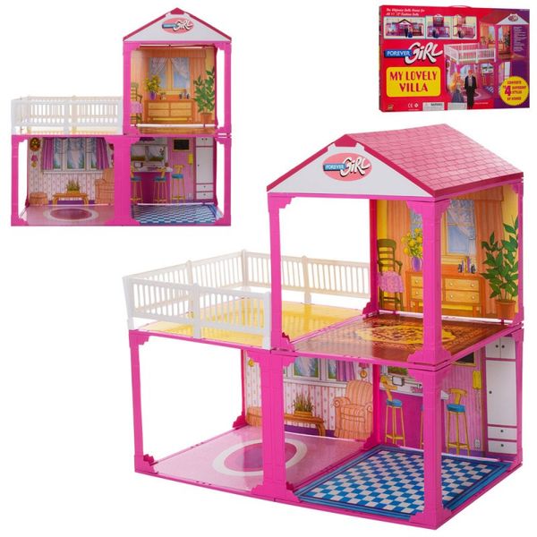 Metr+ 6982 - Дом двухэтажный для кукол типа барби 16-29 см, мебель (спальня, кухня, гостиная)