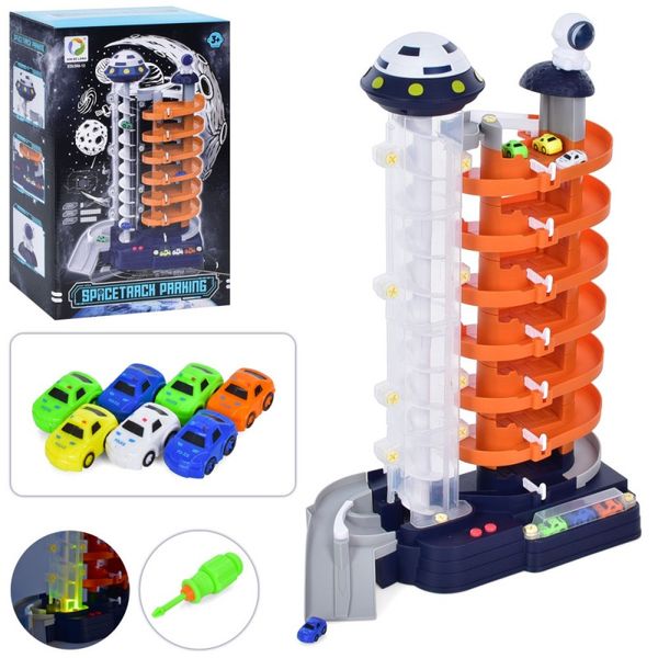XDL588-12 - Мега космическая станция - Гараж трек на 7 этажей, машинки 7 штук, звук, свет