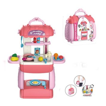 8781P - Кухня для дівчинки рожева в сумочці - чемодані, який розкладається, мийка, плита