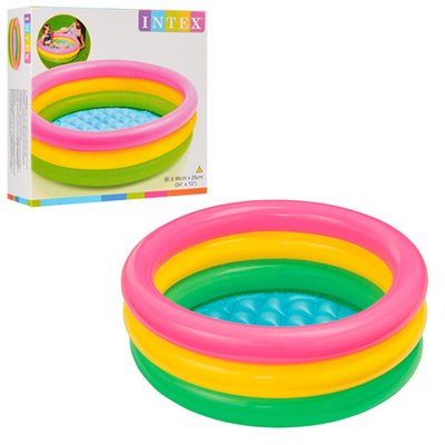 Intex 58924 - Детский надувной бассейн Радуга маленький для детей от 1 года, 3 кольца, 83 л, надувное дно