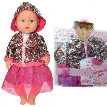 OBB_2020_3 - Одежка для пупса Baby born беби борн или сестрички - стильная кофточка с пайетками и капюшоном, памперс, соска