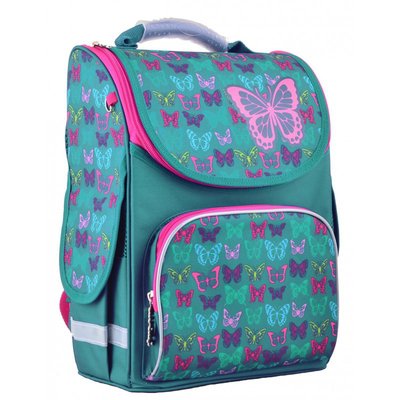 554449 - Ранець (рюкзак) — каркасний шкільний для дівчинки бірюза — Метелики, PG-11 Butterfly turquoise, 554449