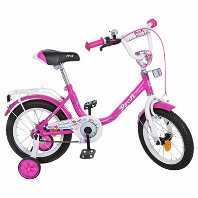 Y1482 - Детский двухколесный велосипед для девочки PROFI 14 дюймов розовый, Flower Y1482