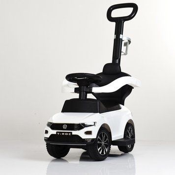 Bambi 651-1 - Машина Каталка толокар&nbsp;белая с родительской ручкой 2 в 1, подставка для ног, музыка, свет, 651-1