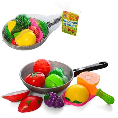 Ігровий набір овочів та фруктів на сковорідці, що з'єднуються липучкою 3013C
