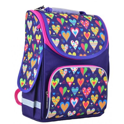 554438 - Ранець (рюкзак) — каркасний шкільний для дівчинки — Сердечка, PG-11 hearts blue, 554438