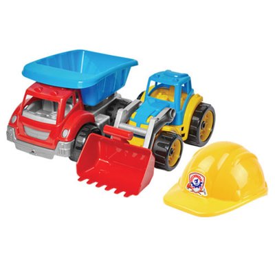 Технок 3954 - Игровой набор Малыш - строитель, - самосвал, грейдер и каска, Технок, 3954
