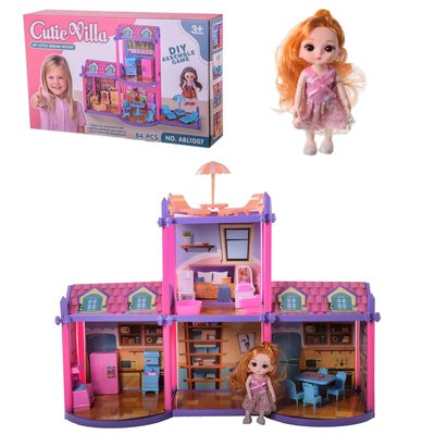 Будиночок Вілла для маленьких ляльок типу лол, 2 поверхи, 4 кімнати, меблі та аксесуари 1009