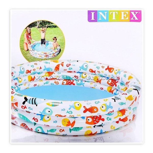 Intex 59431 - Дитячий надувний круглий басейн з рибками для дітей від 3 років, 3 кільця, 114 л
