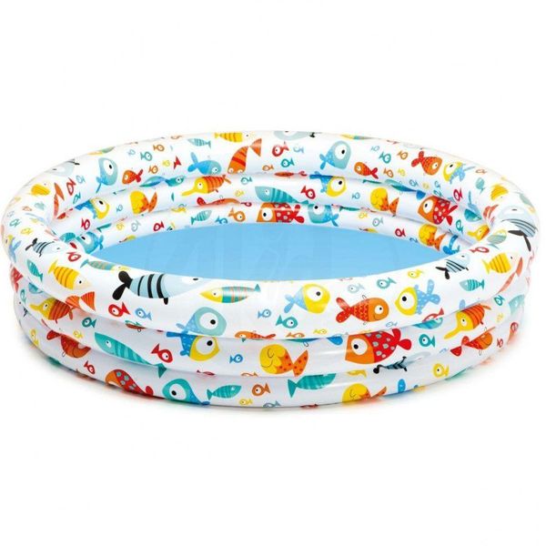 Intex 59431 - Дитячий надувний круглий басейн з рибками для дітей від 3 років, 3 кільця, 114 л