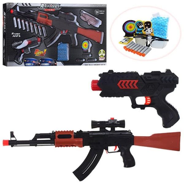 AK47-4 - Набір іграшкової зброї - автомат + пістолет на орбізах (водяних кульках) та нерфах, з мішенями