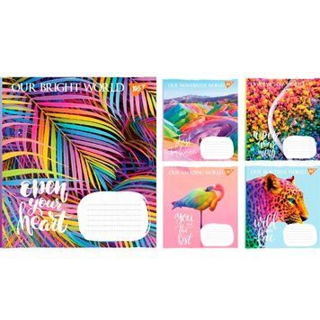 1 Вересня 763831 - Зошит шкільний, А5 на 48 аркушів, лінійка, RAINBOW WORLD, ціна за паковання 10 штук, 763831