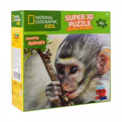 13605 - Пазлы с эффектом 3D на 63 детали (животные - малыш обезьянки), 13605