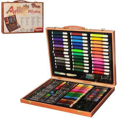 2455 - Подарочный детский набор для рисования и творчества в деревянном кейсе, карандаши, фломастеры, краски