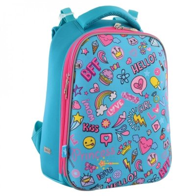 1 Вересня 556048 - Ранец (рюкзак) — каркасний шкільний для дівчинки рожевий-блакитний - YES H-12 "Fun Mood", 1 вересня 556048