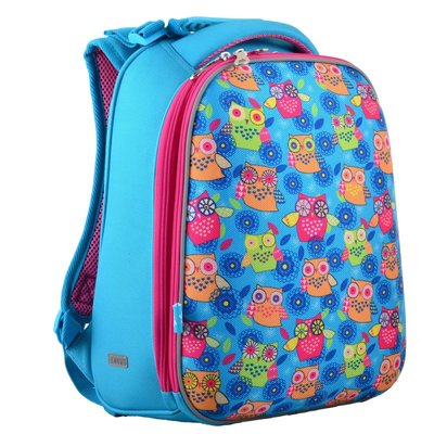 1 Вересня 554476 - Ранец (рюкзак) - каркасный школьный для девочки розовый - голубой Совы - YES H-12-1 Owl, 1 вересня 554476