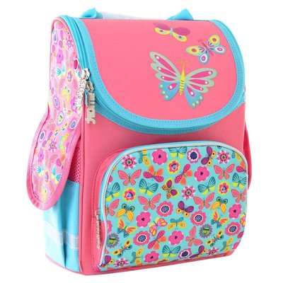 554454 - Ранец (рюкзак) - каркасный школьный для девочки розовый - Бабочки, PG-11 Butterfly pink, 554454