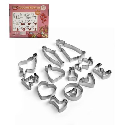 Stenson R88863 - Форми для печива Love набір 12 штук - вирубки для печива у формі сердця, наречений і наречена