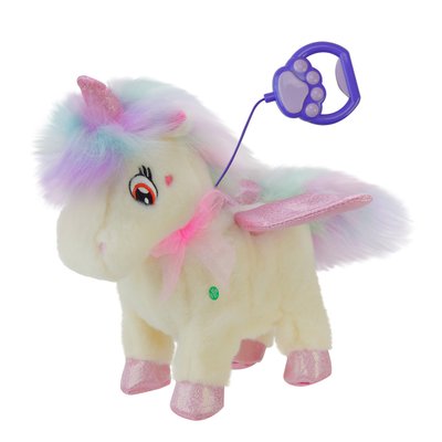 Іграшка білий поні Єдиноріг з крилами ходить на повідку, має функцію повторюшка K4110