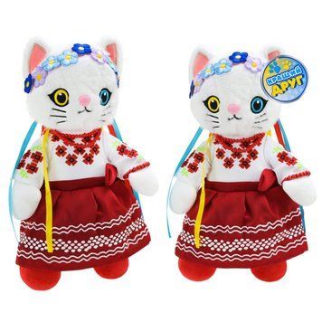 PL8242 - Мягкая игрушка Котик украиночка 30 см в веночке и вышиванке, сувенир кукла Украинка