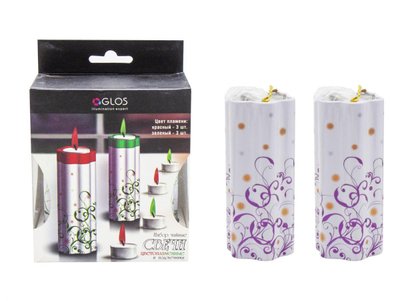 GL4001-RG - Набір чайних свічок з кольоровими вогнями (квітопроменеві свічки) зі свічником, 6 шт., 2 кольори, GL4001-RG
