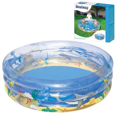Дитячий круглий надувний басейн для малюків з малюнками рибок на прозорих бортах 51045