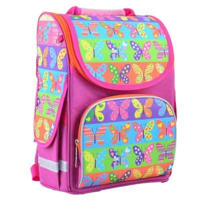 555214 - Ранец (рюкзак) - каркасный школьный для девочки розовый - Бабочки, PG-11 Butterfly, Smart 555214