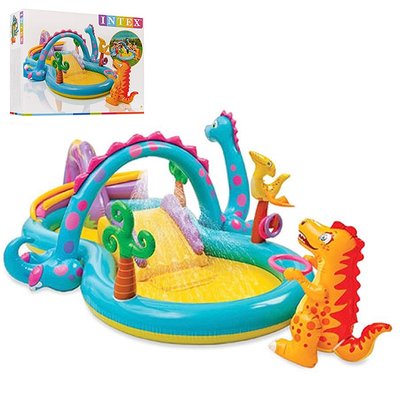 Intex 57135 - Детский надувной Игровой центр - бассейн Планета Динозавров, с горкой, душем