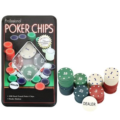1001, PR25520-1 - Набір для гри в покер на 100 фішок, настільна гра покер, металева коробка